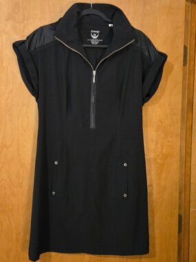 Chico's Zenergy short sleeve hooded dress size M black pockets sporty stretchy